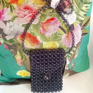 N.B. GRAY BEADS CROSSBODY MED BAG